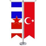 Asilmeydan Yugoslavya Sosyalist Federal Cumhuriyeti Bayrağı ve Türkiye Kırlangıç Saten T Direk Masa Bayrağı 2'li