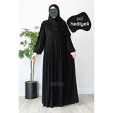 ASİLNUR Meva Pileli Ferace Şal Hediyeli Takım Siyah