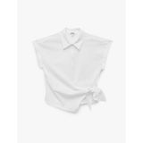Asimetrik Bağlama Detaylı Slim Fit Kısa Kollu Poplin Gömlek