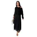 Asimetrik Bluz & Pileli Etek Takım – Black Elegance Set, siyah, m