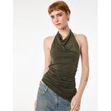 Asimetrik Kesim Slim Fit Drapeli Kolsuz Degaje Yaka Bluz