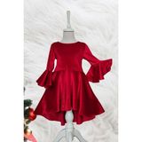 Asimetrik Kırmızı Kadife Kız Çocuk Elbisesi - 3 Yaş