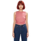 Asimetrik Kolsuz Örme Bluz Jakarlı Dokuma Polyester Kumaş Rahat Kullanım_Kırmızı-M