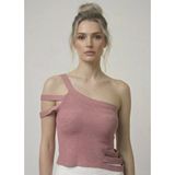 Asimetrik Tek Omuz Triko Crop Bluz - Gül Kurusu
