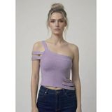 Asimetrik Tek Omuz Triko Crop Bluz - Lila