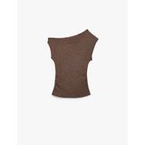 Asimetrik Yaka Büzgü Detaylı Slim Fit Kolsuz Bluz