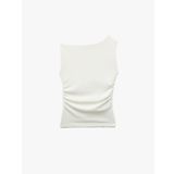 Asimetrik Yaka Kolsuz Slim Fit Drapeli Bluz