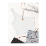 Asimetrik Yaka Kolsuz Tek Omuz Askılı Beyaz Renk Fitilli Crop Top Bluz