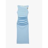 Asimetrik Yaka Metal Aksesuarlı Kolsuz Drapeli Bodycon Maxi Elbise