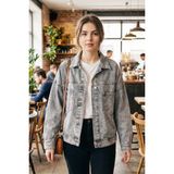 Asist Ast 486 Cep Detaylı Arkası Düğmeli Oversize Kadın Kot Ceket Gri