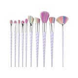 Asitan 10 Lu Unicorn Makyaj Fırça Set Gökkuşağı Kıl Spiral Saplı Karıştırma Toz Göz Farı Makya - Çok Renkli
