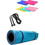 Asitan 14 mm Pilates Kamp Matı Pvc Atlama Ipi Plates Egzersiz Direnç Lastiği 3^lü Pilates Seti Mavi - Çok Renkli