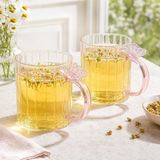 Asitan 2'li 400 ml Kelebek Detaylı Borosilikat Cam Kupa Seti, Pembe Cam Kulplu Çay Kahve ve Soğuk Içec - Çok Renkli