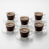 Asitan 6'li Cam Kahve Fincanı Seti Çizgili Desenli Şeffaf Fincan ve Tabak Takımı 8 cm Espresso Türk K - Çok Renkli