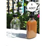 Asitan 6'li Cam Şeffaf Cold Brew Şişesi Sızdırmaz Siyah Plastik Kapaklı 200 ml Yassı Şişe - Çok Renkli