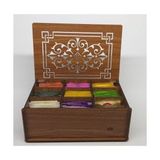 Asitan Ahşap Ceviz Renk Çay Kutusu 9 Bölmeli Kapaklı Bitki Çayı Saklama Kabı (Çaylar Dahil) Tea Box - Çok Renkli