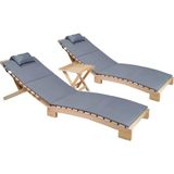 Asitan Ahşap Katlanabilir Yatar Şezlong Plaj Yatağı Minder Dahil 3 Lü Set (Naturel - Gri) - Çok Renkli