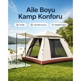 Asitan Aile Boyu 6 Kişilik Otomatik Çadır – Piknik, Tatil ve Kamp Için Geniş Tasarım(Bej) - Çok Renkli
