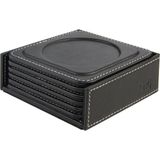 Asitan Bardak Altlığı,6'li Set,masaüstü Yuvarlak Cup Coaster,vegan Suni DERI,11X11 Cm.,siyah - Çok Renkli