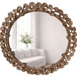 Asitan Dekoratif Duvar Aynası Yuvarlak – Modern Çiçek Desenli Çerçeve, 43 Cm, Salon Antre Banyo Iç - Çok Renkli