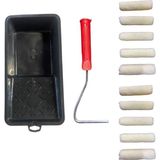 Asitan Ekonomik 10 cm Kadife (Moher) Rulo 10 Yedek Başlık + Boyama Kabı ve Rulo Sapı Tek Ebat - Çok Renkli