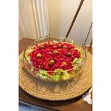 Asitan El Yapımı Cam Büyük Salata Kasesi Linea Gövde Sunum Çanak 24X6.5 cm - Çok Renkli