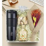 Asitan French Press Termos & Tafe Bademli Kurabiye & Buket Çiçek & 100ML Kolonya Hediye Seti - Renkli