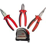 Asitan Izeltaş 5 Metre Krom Çelik Metre + Cetaform Pense 180MM + Yan Keski 160MM + Kargaburun 160MM Set, - Çok Renkli