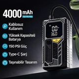 Asitan Kablosuz Lastik Şişirme Pompası, 150 Psı Taşınabilir Hava Kompresörü, 4000 Mah Şarjlı Dijit - Çok Renkli