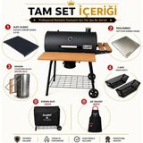 Asitan Karp 75CM Tam Set Bbq Mangal | Termometre Dahil, Yan Ahşap Tablalar, Alt Depolama Rafı, Tekerlekli - Çok Renkli