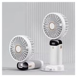 Asitan Mini El Fanı 5 Kademeli Dijital LED Göstergeli Boyun Askılı Mini Klima Vantilatör Beyaz - Çok Renkli