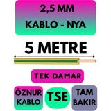 Asitan Öznur 2,5 mm Nya Kablo, 5 Metre, Sarı-Yeşil - Çok Renkli