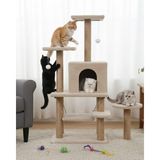 Asitan Pet Y01 Kedi Tırmalama Oyun Evi Salıncaklı Yuvalı Lüks Bej - Çok Renkli