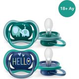 Asitan Philips Avent Ultra Air Emzik, 18 Ay+, Erkek Bebekler Için, 2'li Paket, Ortodontik Silikon, Geniş - Çok Renkli