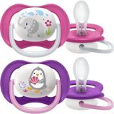 Asitan Philips Avent Ultra Air Emzik, Kız Bebekler Için 6-18 Ay, 2'li Paket, Ortodontik Silikon, Geniş H - Çok Renkli