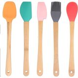 Asitan Silikon Spatula ve Fırça Seti, 5 Parça, Karışık Renkli, Bambu Saplı - Çok Renkli
