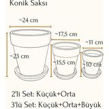 Asitan Terracotta Konik Saksı+Tabak • Abstract No.03 (Büyük) - Çok Renkli