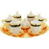 Asitan Türk Kahvesi Fincan Seti, Kristal Lokumluk, 6'li Espresso Fincan ve Tabak Takımı (Gold Siyah) - Renkli