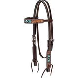 Asitan Turquoise Cross Turkuaz Boncuklu Kaş Bandı Headstall Koyu Yağ 45-0144 - Çok Renkli
