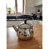 Asitan Üstten Saplı Paslanmaz Çelik Çaydanlık 1.8 Litre, 10X12X10 cm Aile Boyu Retro Model Üstten Tut - Çok Renkli