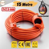 Asitan Uzatma Kablosu 15 Metre 3x2.5 mm Ev Tipi Topraklı Cca Kablolu Tekli Grup Fiş Priz Kapaklı Monofaz - Çok Renkli