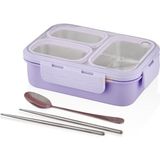 Asitan Vagonlife Bento 620ML Lunchbox Tek Katlı 3 Bölmeli Çelik Sefer Tası Yemek Kutusu (Mor) - Çok Renkli