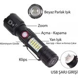 Asitan WS-2828 Ultra USB Şarjlı Polis El Feneri, Bekçi, Asker El Feneri Kırmızı Mavi Çakarlı 1000 L - Çok Renkli