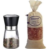 Asitan Zencefil Organik 1 Kg. Iri Himalaya Tuzu Bez Torbada Koyu Pembe Renk + Seramik Bıçaklı Değirmen - Çok Renkli