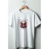 Aşk Maskesi Baskılı Coquette 2024 Modası Beyaz Oversize Kalıp Bisiklet Yaka Tshirt - XL