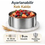 Aşkana 16-30 cm Arası Ayarlanabilir Kek Kalıbı,paslanmaz Çelik Pasta Çemberi,profesyonel Pasta Kalıbı - Silver