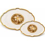 Aşkana 2’li Büyük Boy Gold Dekoratif Sunum Tepsisi Seti 48X38 / 36X27,5 cm – Kalın Dayanıklı Plastik Çay Kahve Servis Ikram Tepsisi – 5 Farklı Model - Bej