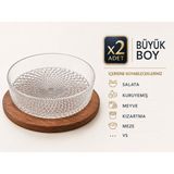 Aşkana 2'li Cam Kase Seti 25 Cm Şeffaf Salata Meyve Sunum Kasesi Modern Tasarım - 2 Adet