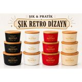 Aşkana 3’lü Kapaklı Retro Dizayn Saklama Kabı Seti, Bambu Kapaklı, Mika Erzak Saklama Kabı, Bpa, Silikon Contalı Saklama Kutusu - Siyah