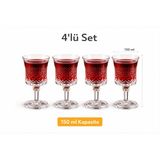 Aşkana 4’lü Cam Kadeh Seti 150 Ml,kahve Yanı Su Bardağı, Şerbet Bardağı,şık Vintage Kristal Bardak Seti - 4 Adet